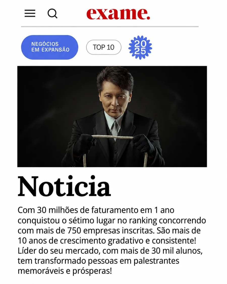 Exame · Negócios em Expansão 2025: 7º lugar no ranking entre 750 empresas: R$ 30 milhões de faturamento e +30 mil alunos formados